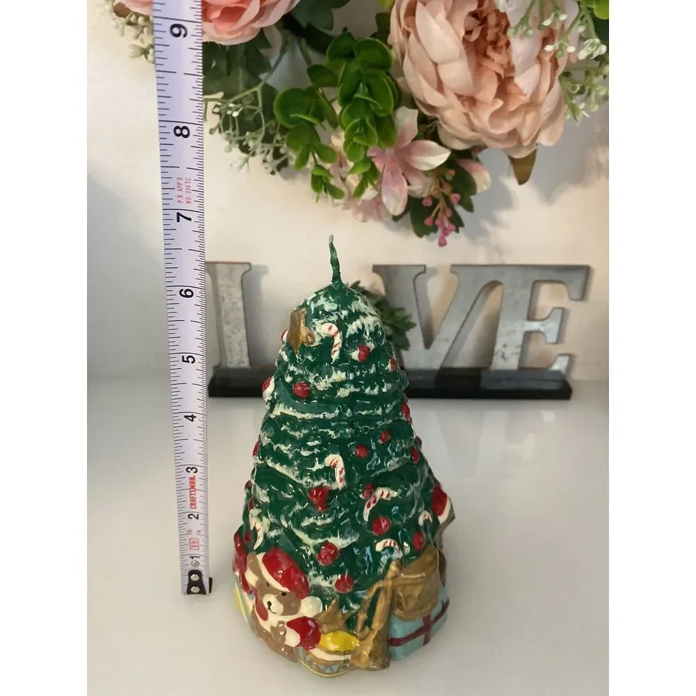 Christmas Tree with Toys & Presents Wax Candle Vintage 1960's Holiday Gift‎ EUC